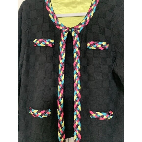 Michael Simon Black Cardigan with Multicolor Trim - Picture 3 of 11